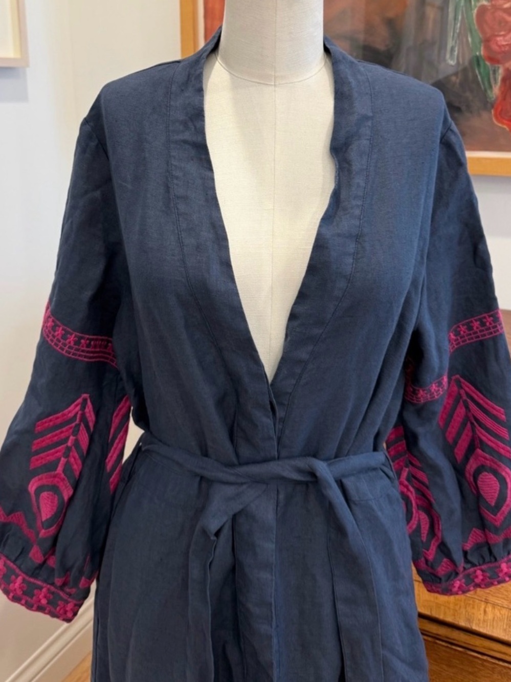 Greek Archaic Kori Feather Linen MIDI Dress Navy NWT - Picture 8 of 11